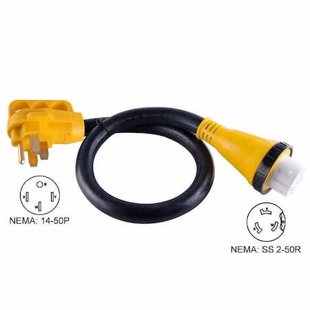 Superior Electric Plug Adapter, 2-50R, 14-50P, 15 ft., Black/Yellow RVA1531